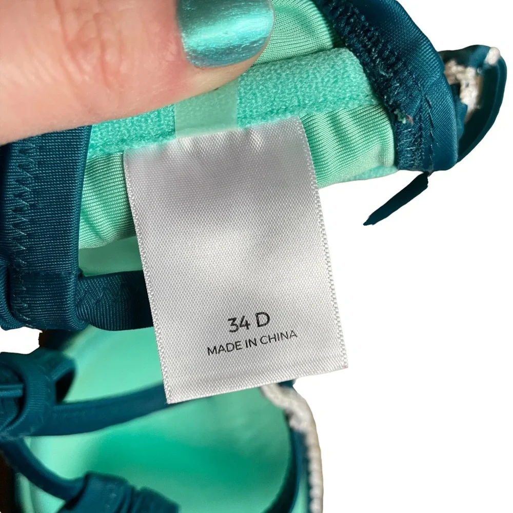 Shade & Shore Teal Crochet Racerback Bikini Set 34D Top with Matching Bottoms XL - Picture 5 of 6